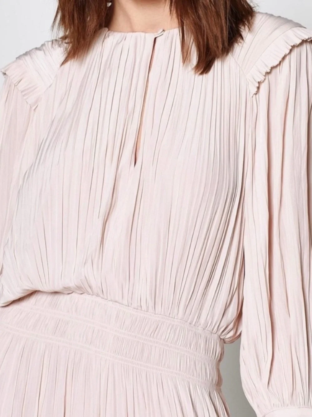 Joie Blush Solid Pleated Smocked Long-Sleeve Midi Dress - Picture 5 of 12